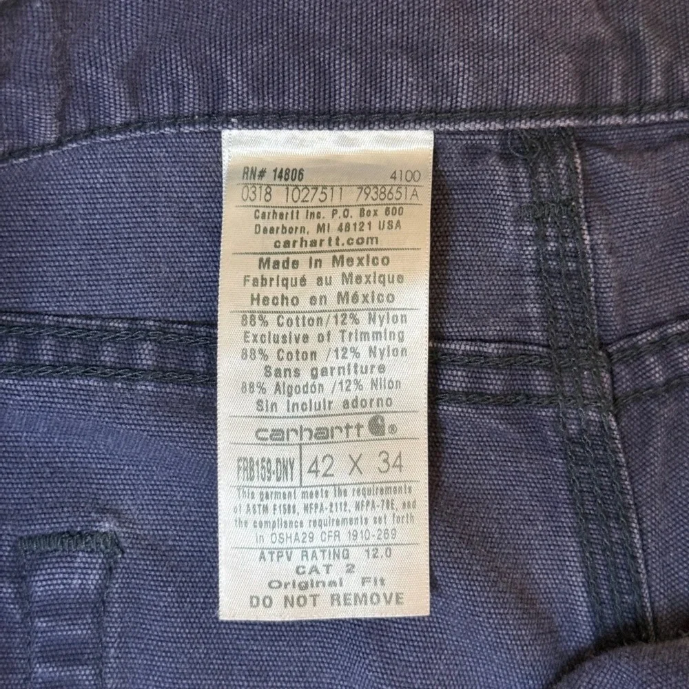 Carhartt Work Pants Men 42x34 Navy FR Flame Resistant Canvas Lot of 2 FRB159-DNY